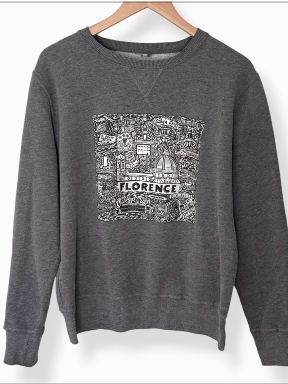 Florence Italy Graphic Sweatshirt Gray Cotton Crewneck Pullover S-M